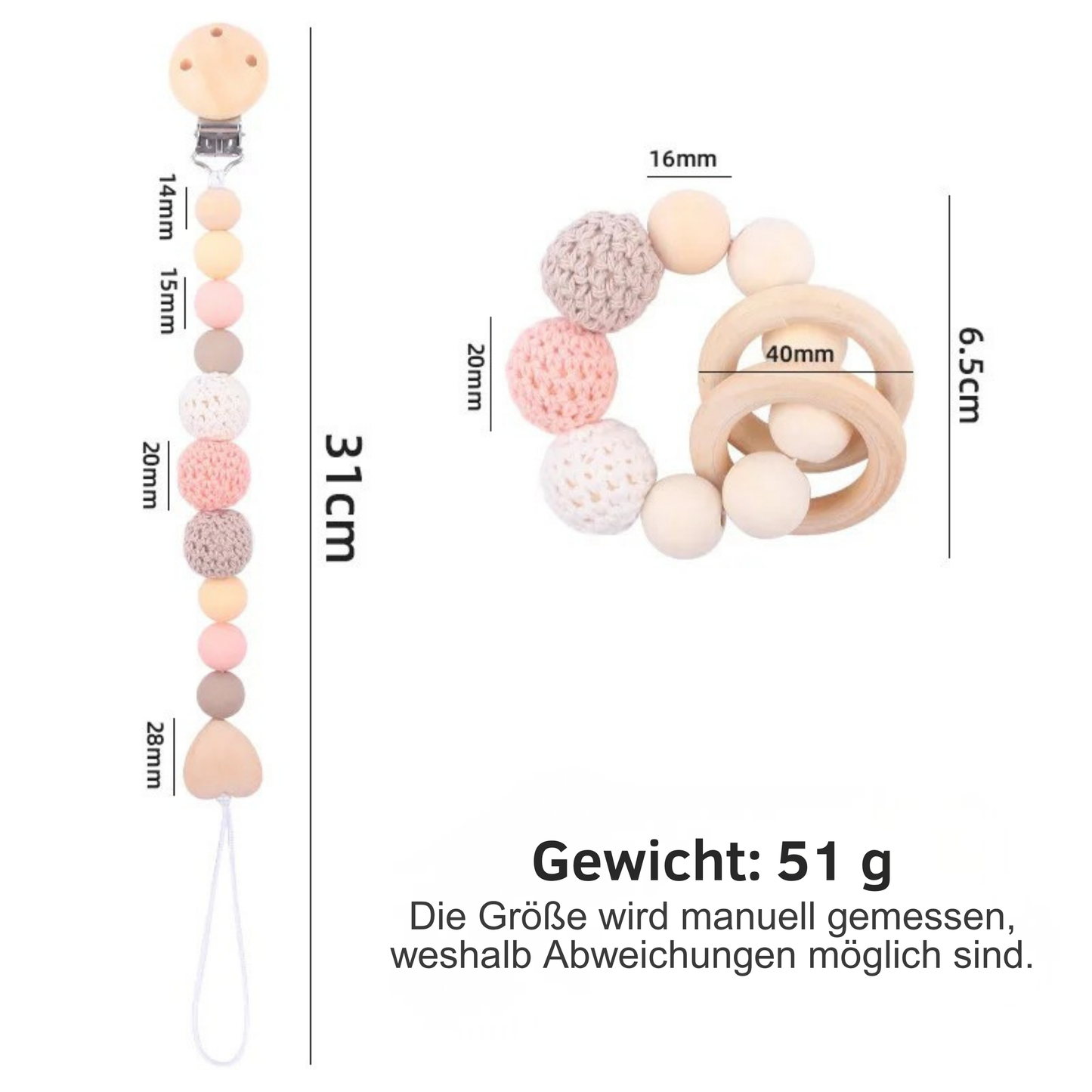 Baby Schnullerclip & Beißring Armband | Praktisches Zubehör für Zahnung und sicheren Halt