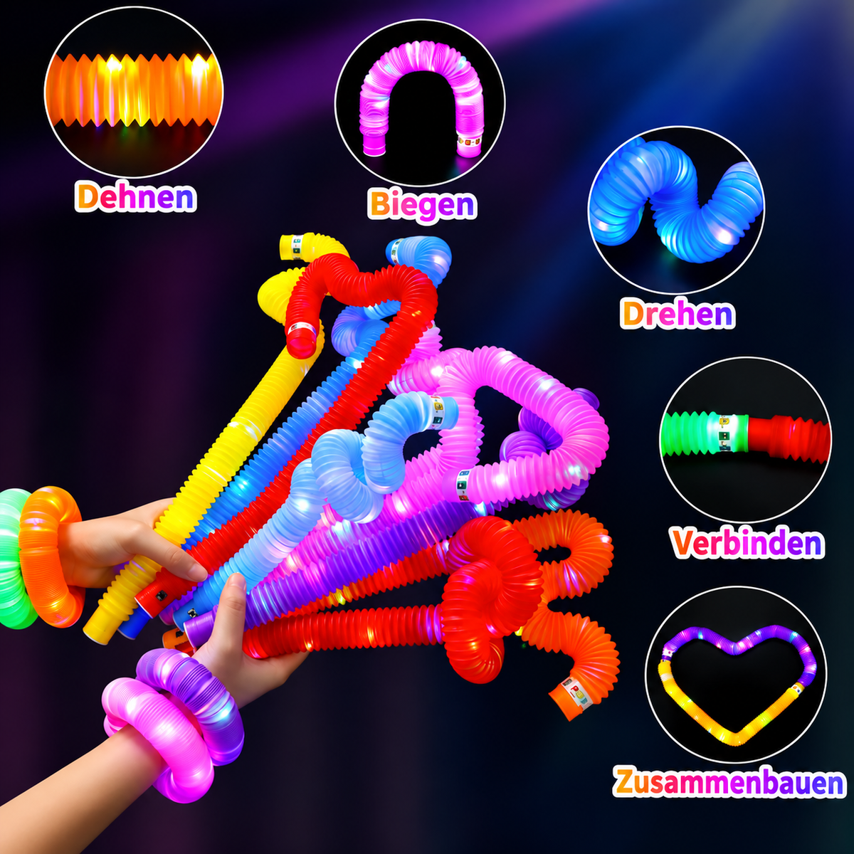 Leuchtende Pop-Tubes – Fidget-Spielzeug für die Sinne 🌈✨