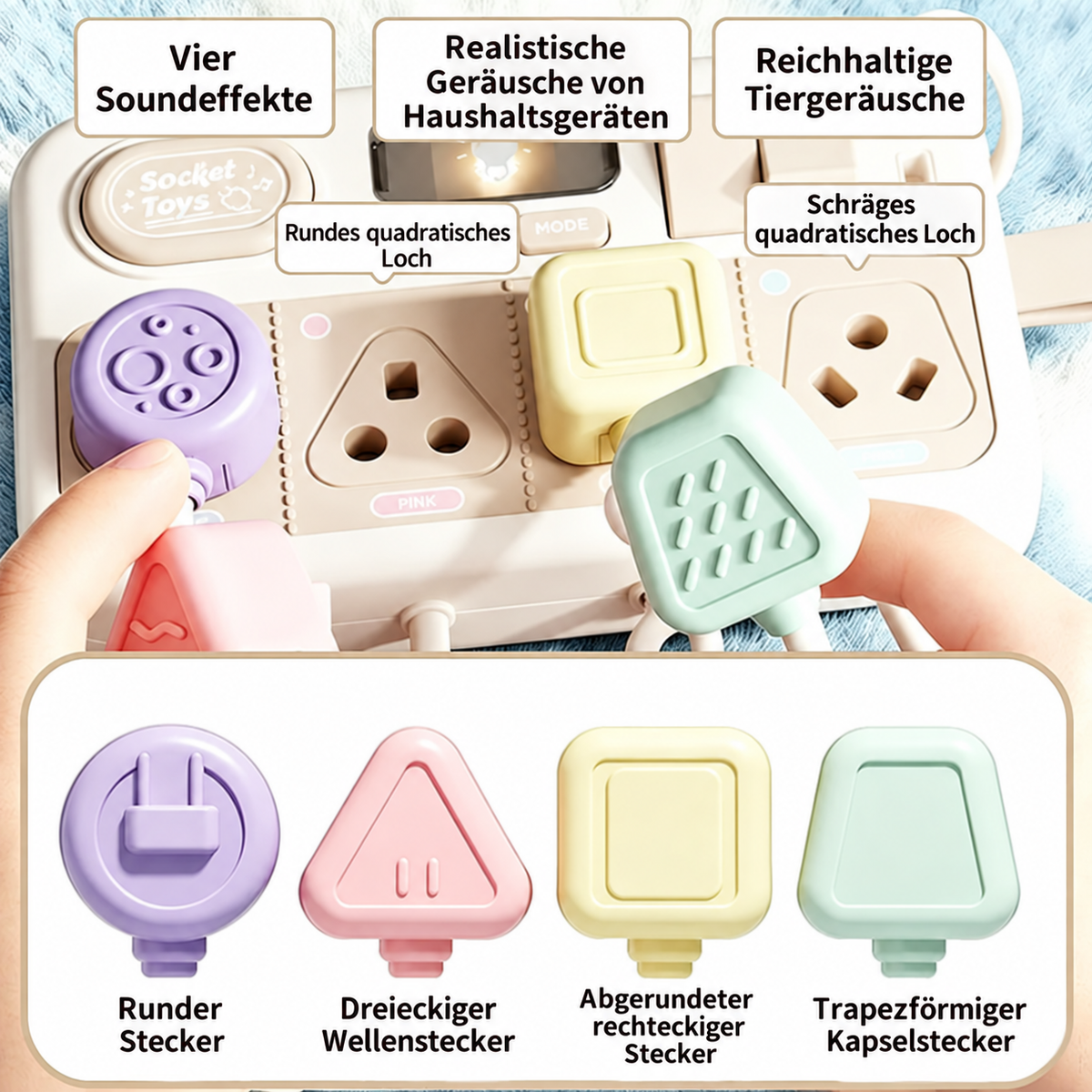 Montessori-Steckbrett zum Stecken & Zuordnen – mit Licht und Ton 🔌✨