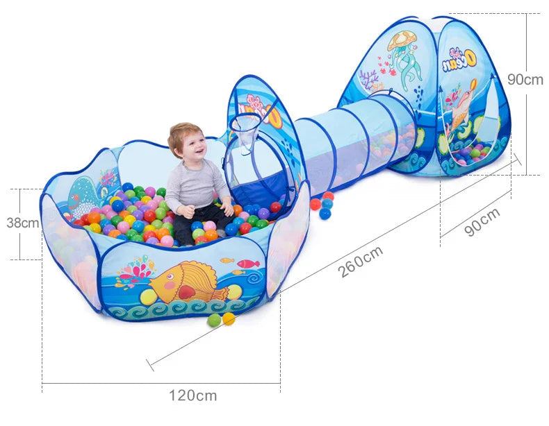 3-in-1 Kinder Bällebad Spielset | Spielzelt mit Krabbeltunnel und Ballpool für drinnen & draußen