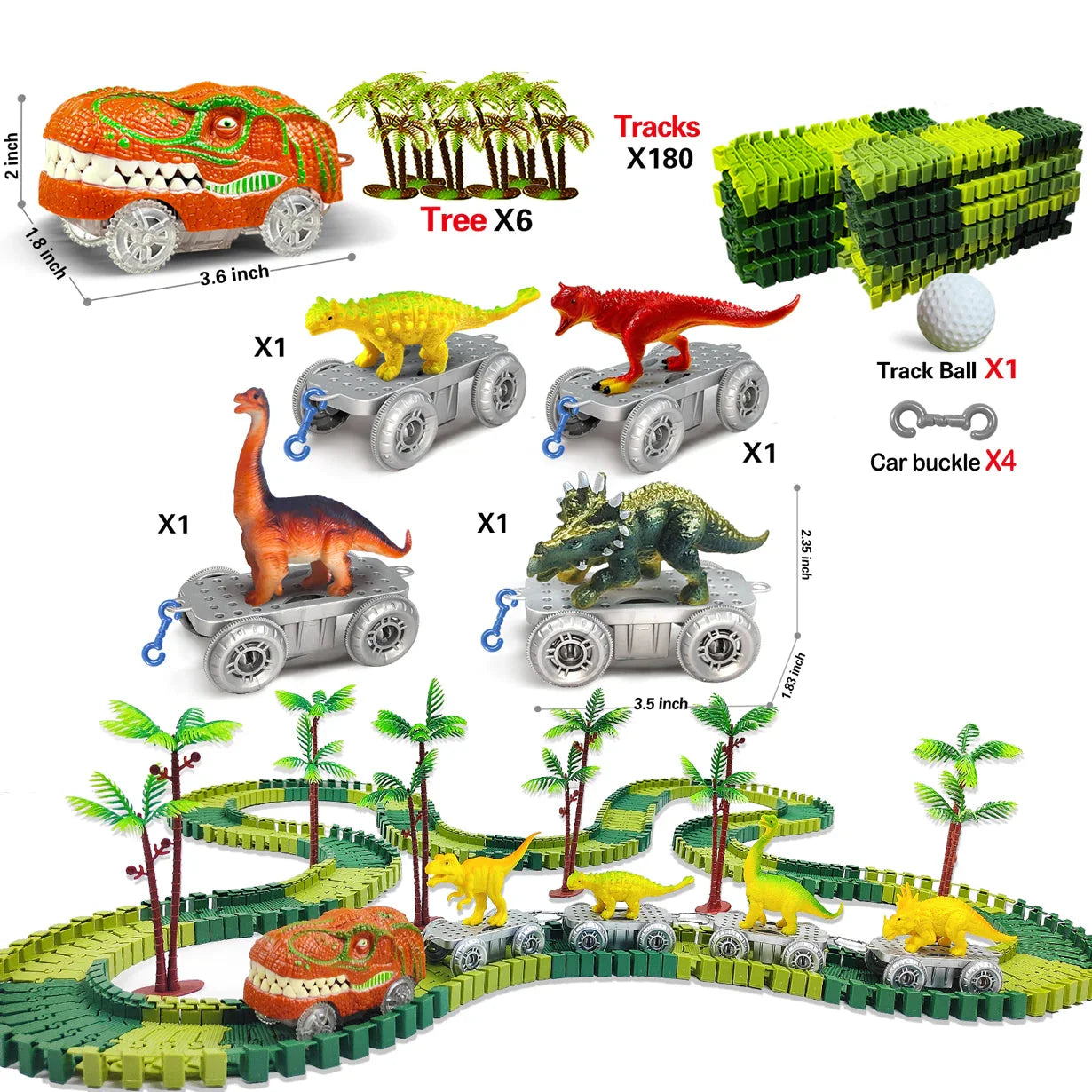 Dino Glow Track Adventure – Flexible Race Track with Light-Up Train & Cars