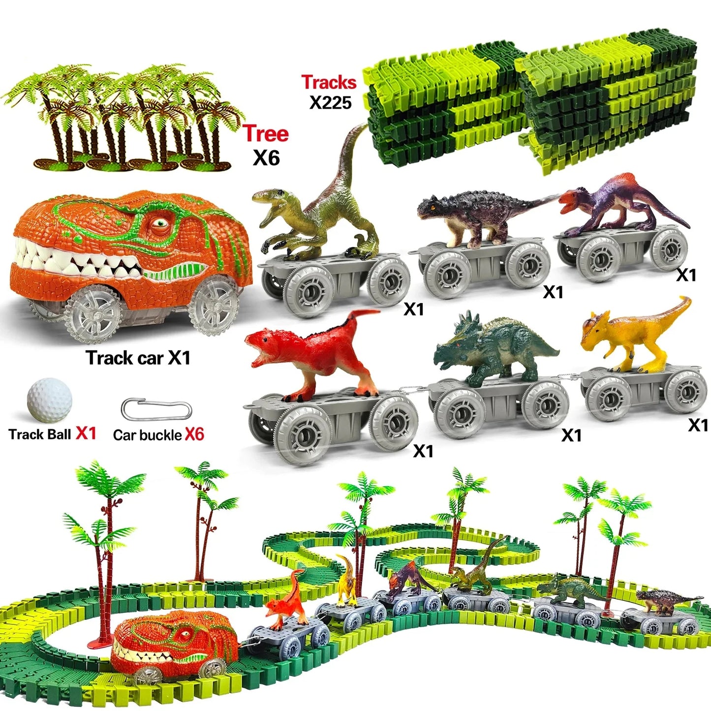 Dino Glow Track Adventure – Flexible Race Track with Light-Up Train & Cars