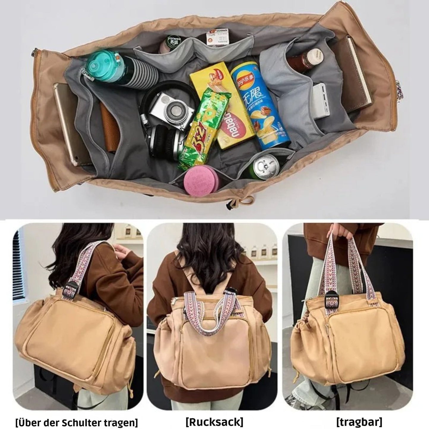 3-in-1 Wickelrucksack & Tragetasche