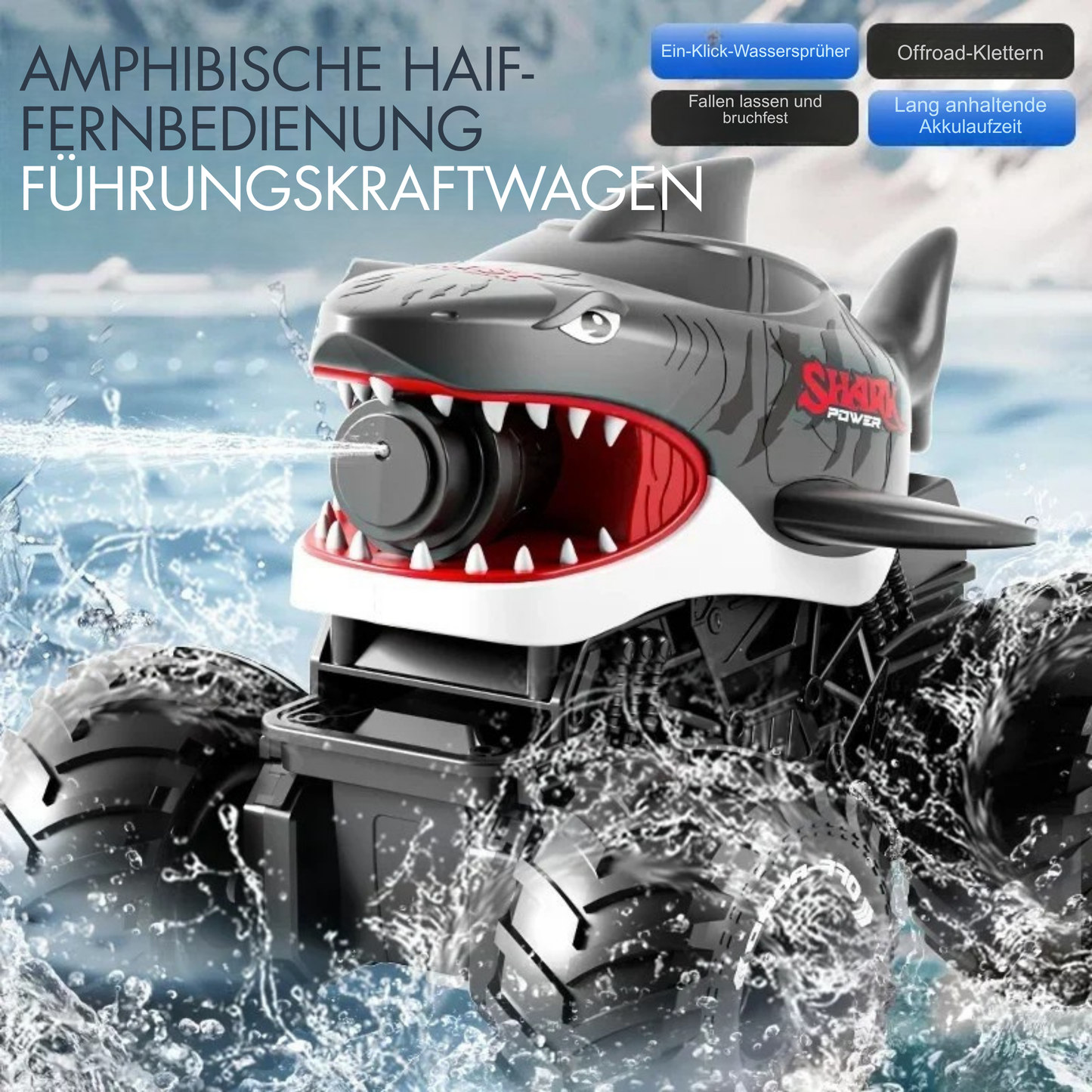 SharkBlaster 2-in-1 Amphibien RC Auto & Wasser-Shooter | 2.4G Fernbedienung + Gestensteuerung