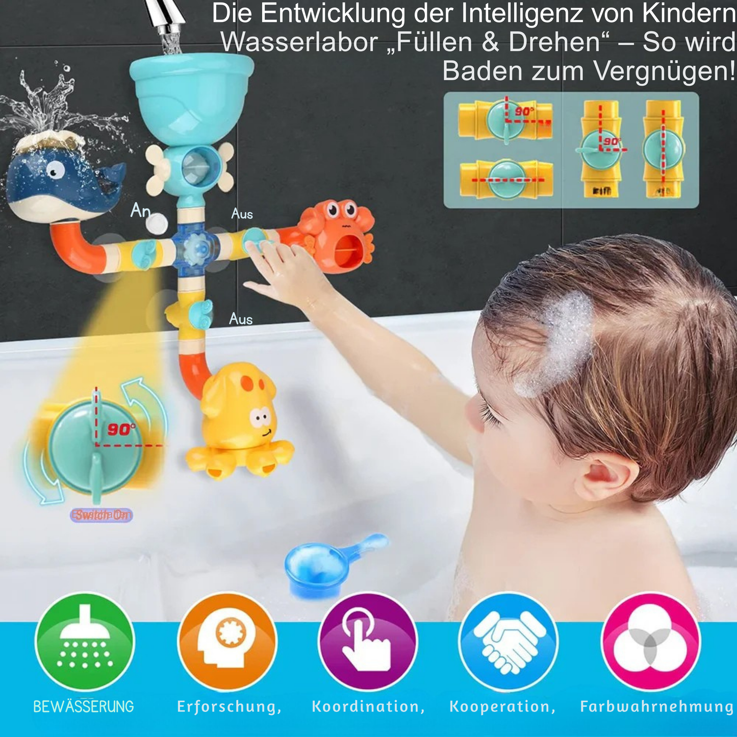 Baby Badespielzeug Rohrsystem Set | Kreatives Badewannen Spielzeug für Motorik und Wasserspaß