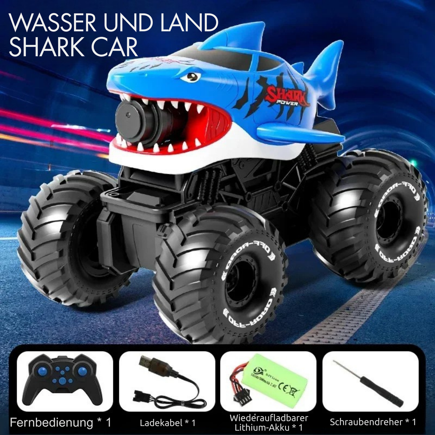 SharkBlaster 2-in-1 Amphibien RC Auto & Wasser-Shooter | 2.4G Fernbedienung + Gestensteuerung