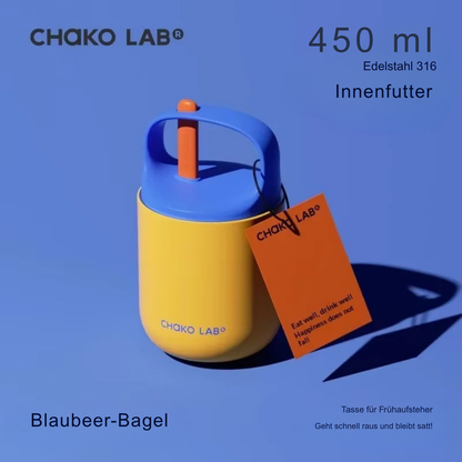 Chakolab 450ML Edelstahl Frühstücksbecher mit Deckel & Löffel | Isolierter Thermobehälter für Büro & unterwegs