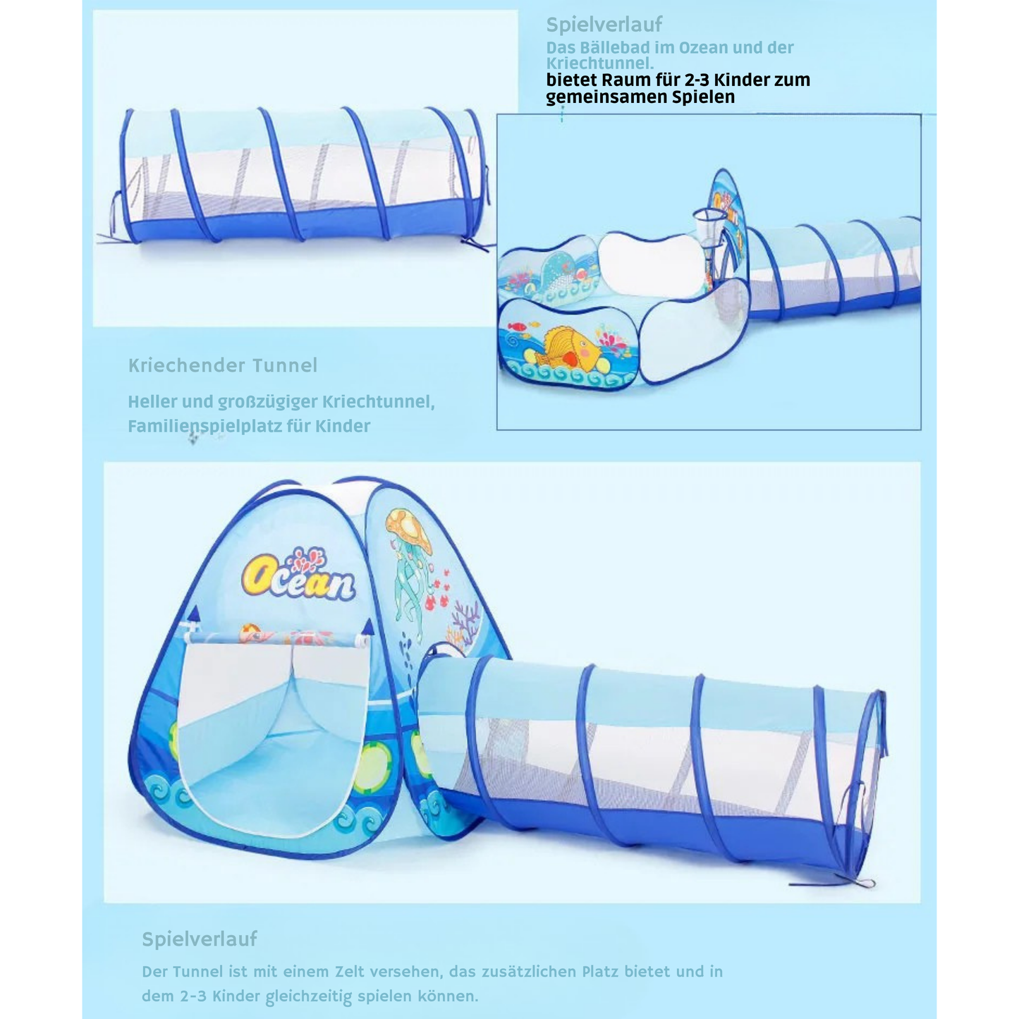 3-in-1 Kinder Bällebad Spielset | Spielzelt mit Krabbeltunnel und Ballpool für drinnen & draußen