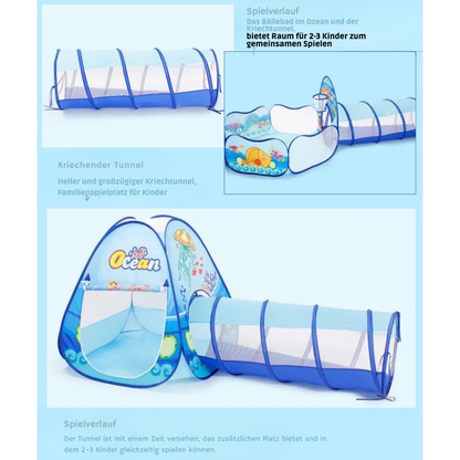 3-in-1 Kinder Bällebad Spielset | Spielzelt mit Krabbeltunnel und Ballpool für drinnen & draußen