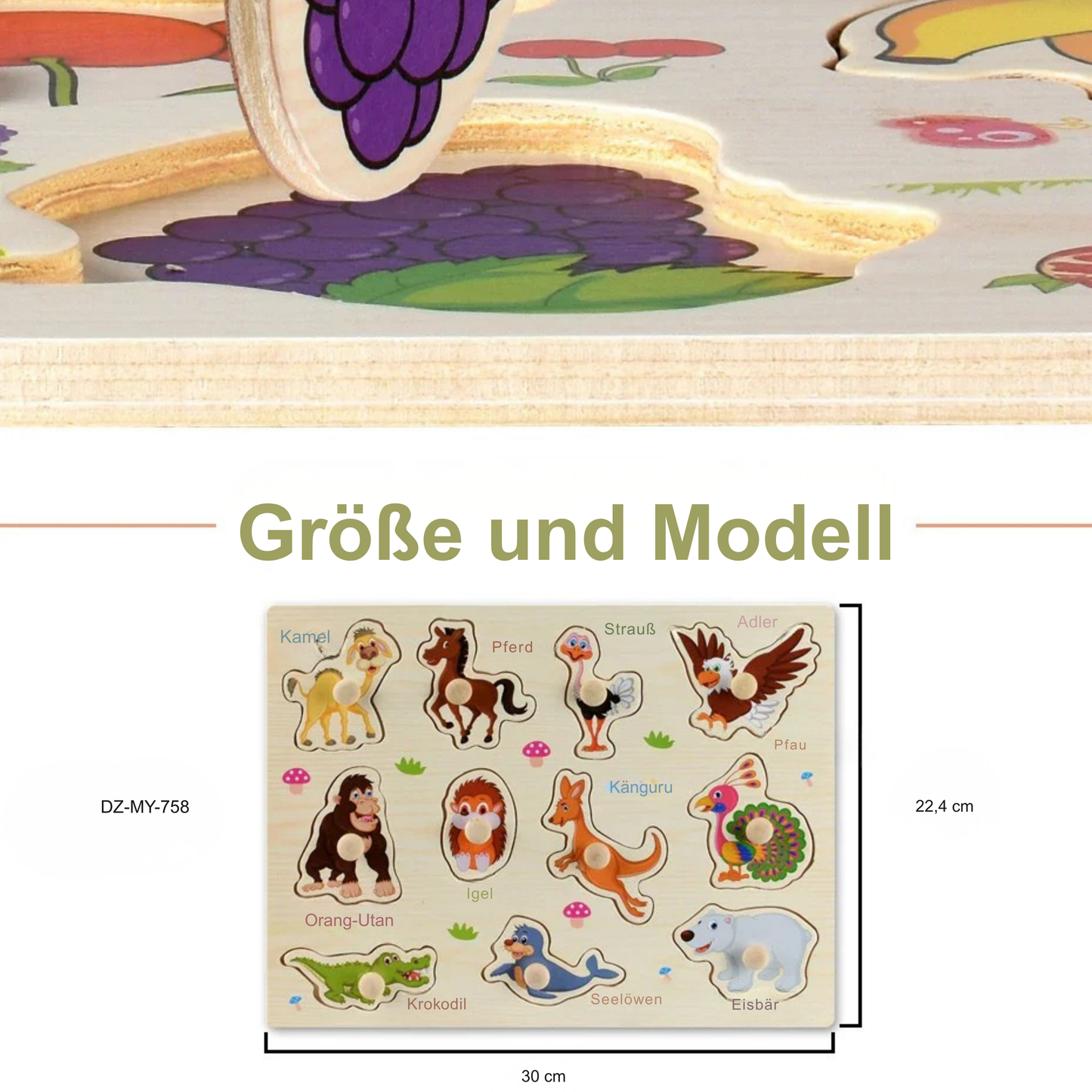 Montessori Holz Puzzle Set | Lernspiel für Formen, Farben und Motorikentwicklung
