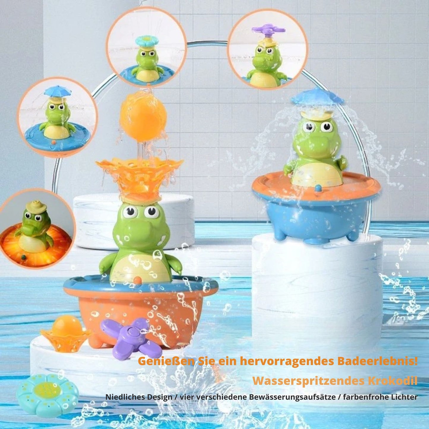 SplashGator LED Krokodil Badespielzeug – Schwimmendes Wasser-Sprühspielzeug für Kinder | Bade- & Poolspielzeug