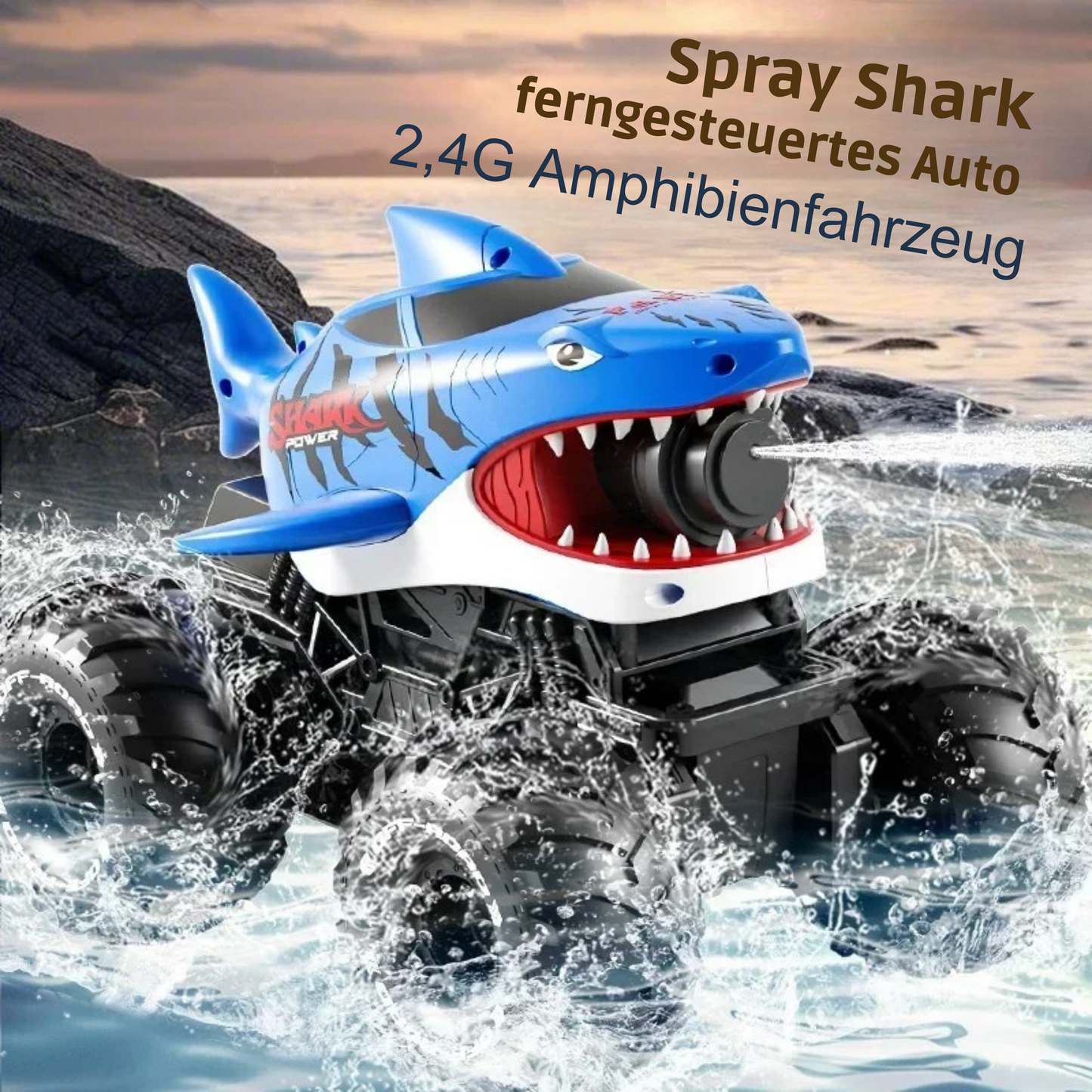 SharkBlaster 2-in-1 Amphibien RC Auto & Wasser-Shooter | 2.4G Fernbedienung + Gestensteuerung