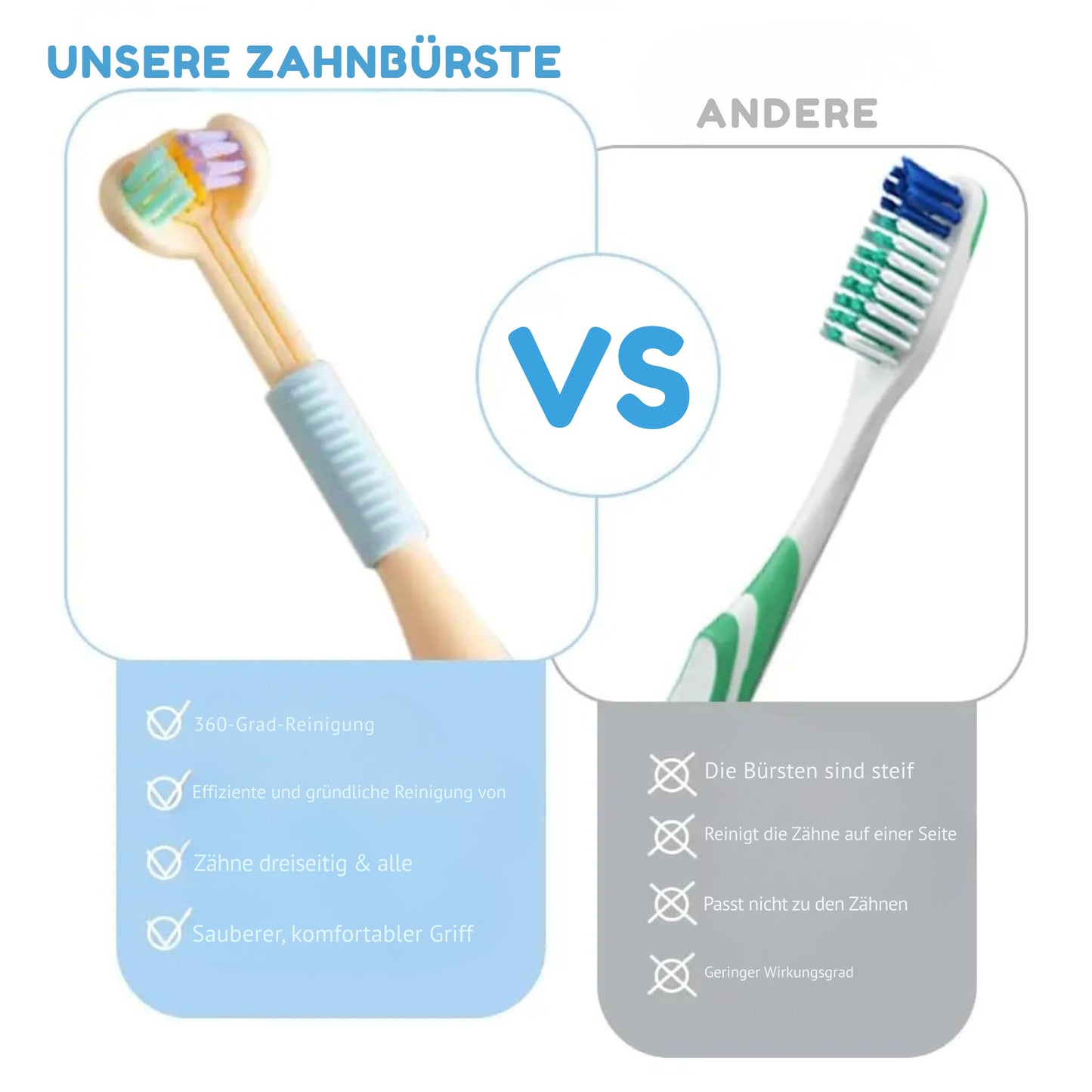 3-Seiten-Kopf Kinder Zahnbürste
