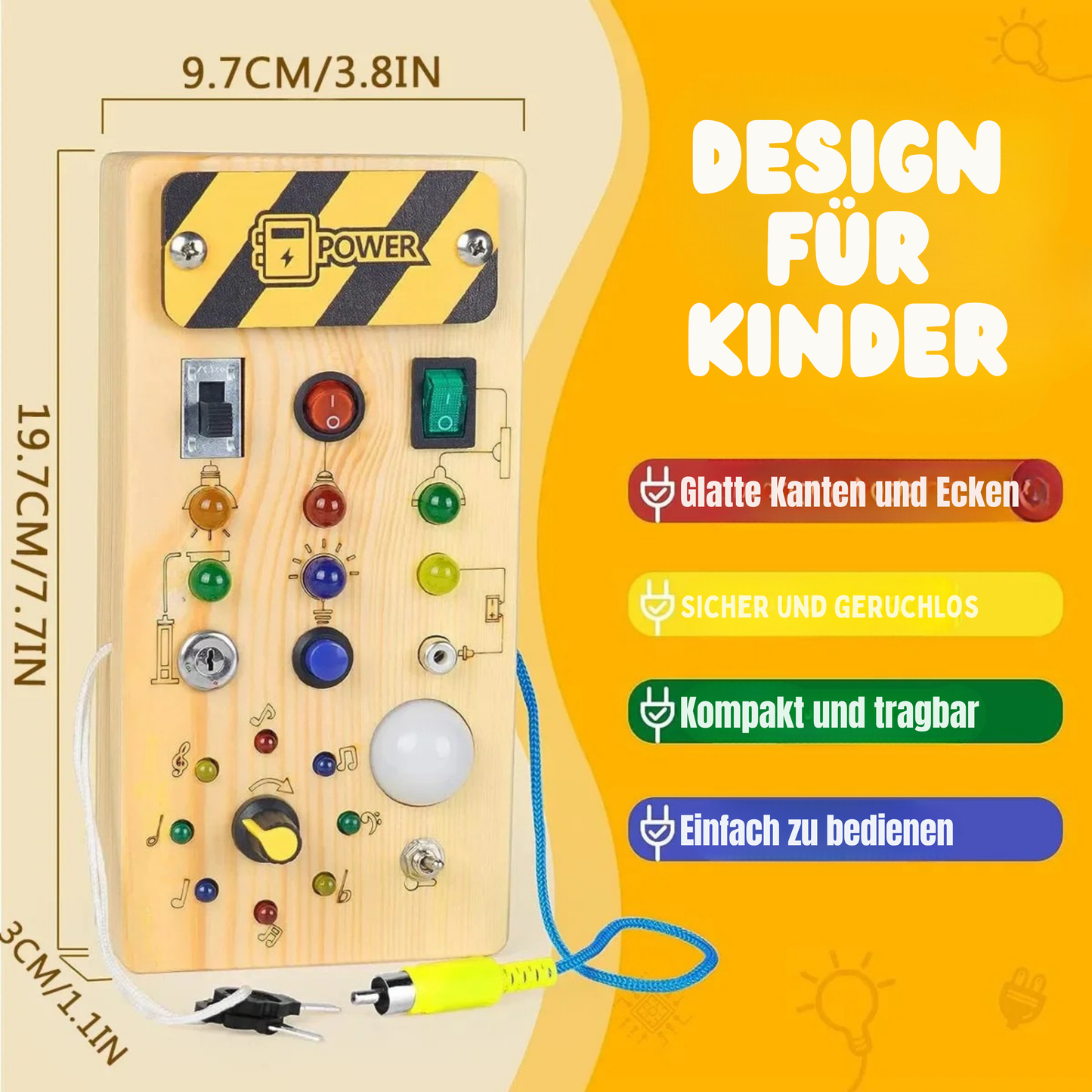 Montessori Busy Board aus Holz mit LED Lichtern | Sensorisches Lernspiel für Motorik und Konzentration