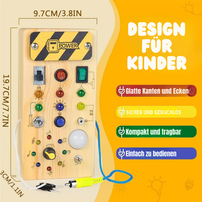 Montessori Busy Board aus Holz mit LED Lichtern | Sensorisches Lernspiel für Motorik und Konzentration