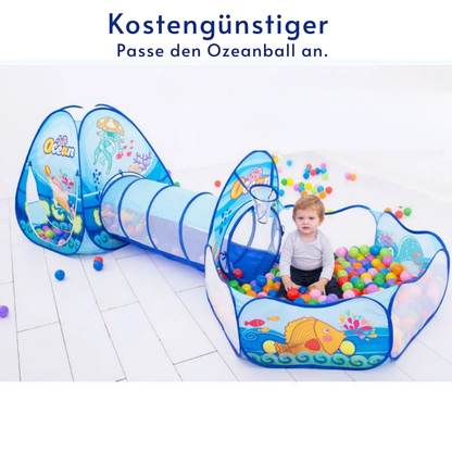 3-in-1 Kinder Bällebad Spielset | Spielzelt mit Krabbeltunnel und Ballpool für drinnen & draußen