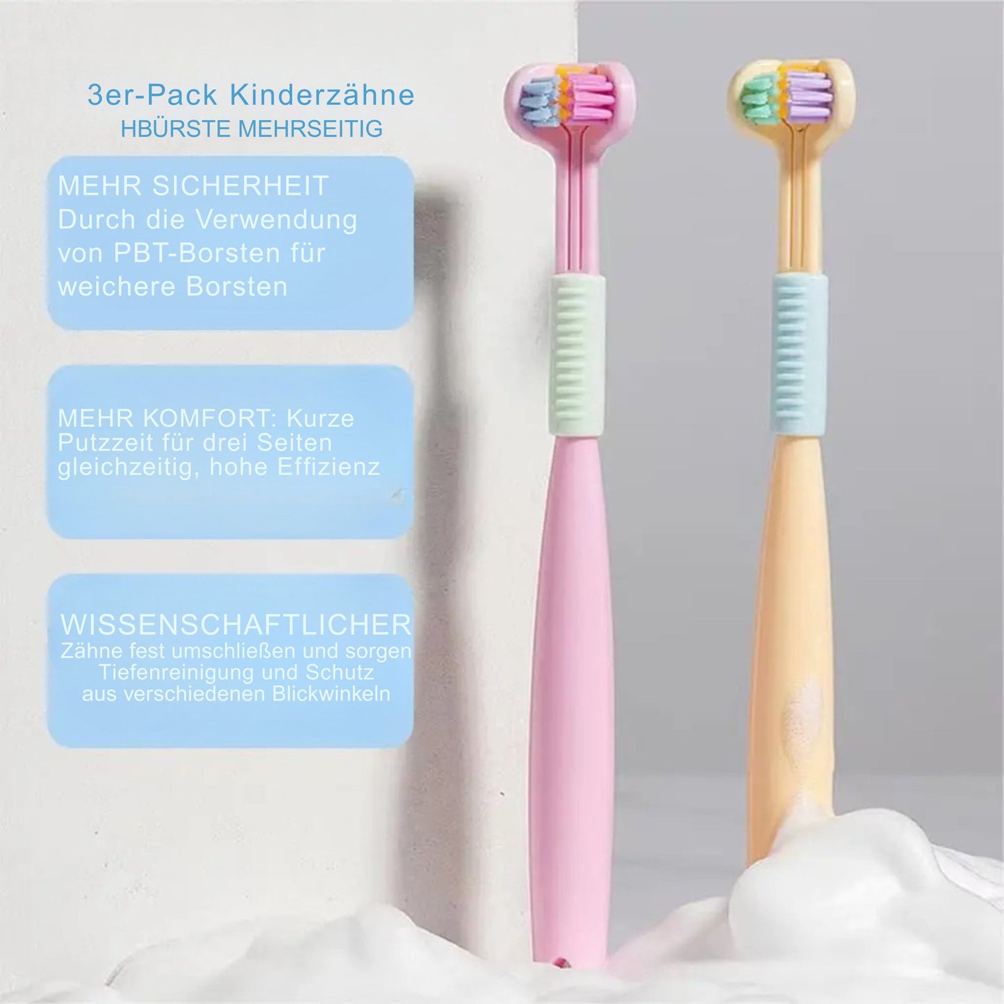 3-Seiten-Kopf Kinder Zahnbürste