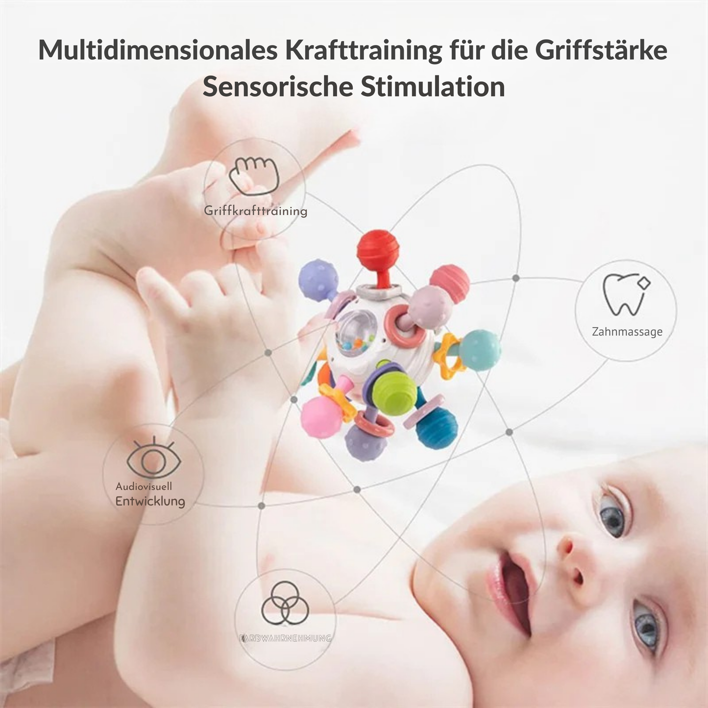 Drehbare Baby Rassel & Beißring | Greifspielzeug für Motorik und sensorische Entwicklung