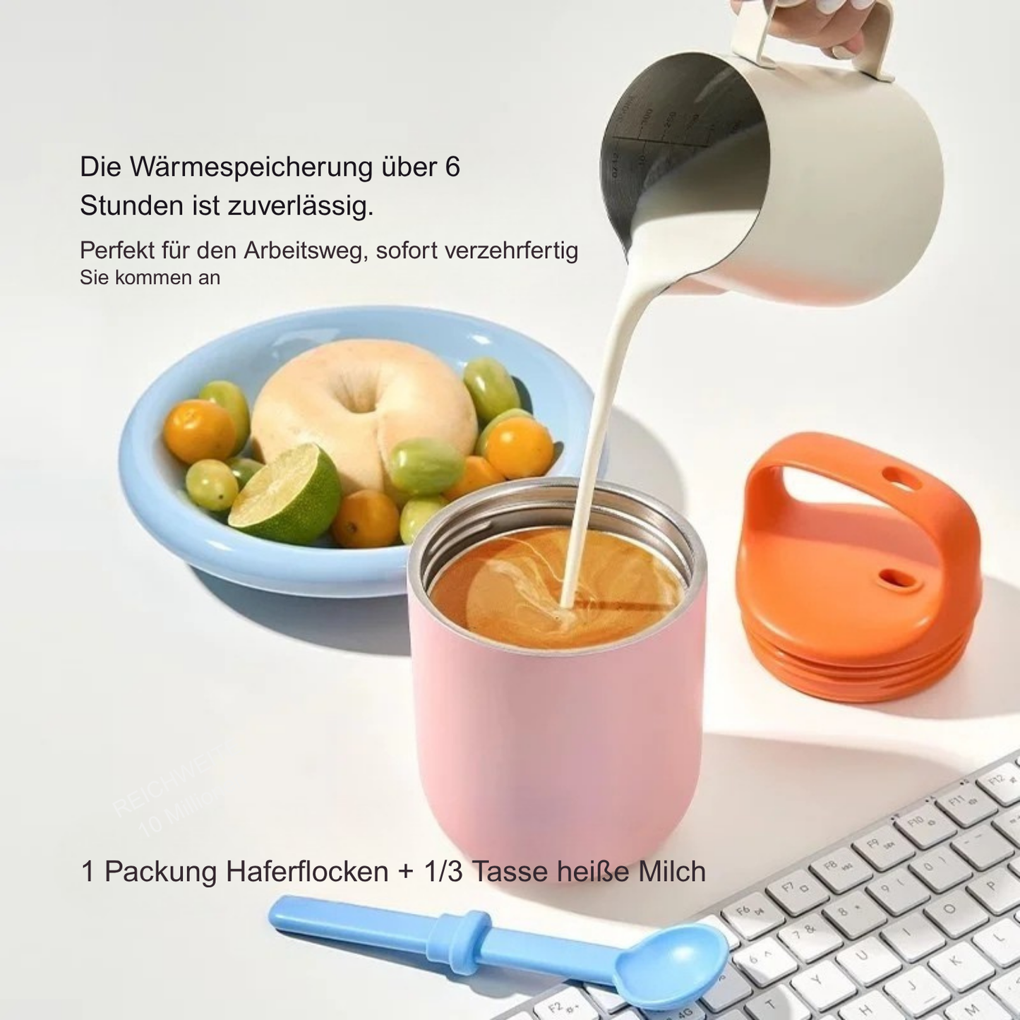 Chakolab 450ML Edelstahl Frühstücksbecher mit Deckel & Löffel | Isolierter Thermobehälter für Büro & unterwegs