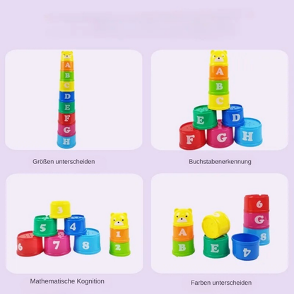 Kinder Stapelbecher Spielset | 3-in-1 Lernspiel für Motorik, Koordination und kreatives Spielen