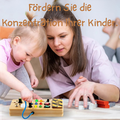 Montessori Busy Board aus Holz mit LED Lichtern | Sensorisches Lernspiel für Motorik und Konzentration