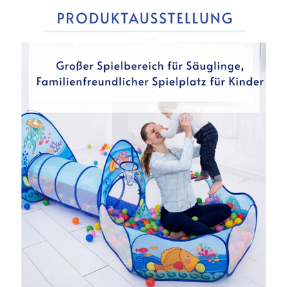 3-in-1 Kinder Bällebad Spielset | Spielzelt mit Krabbeltunnel und Ballpool für drinnen & draußen