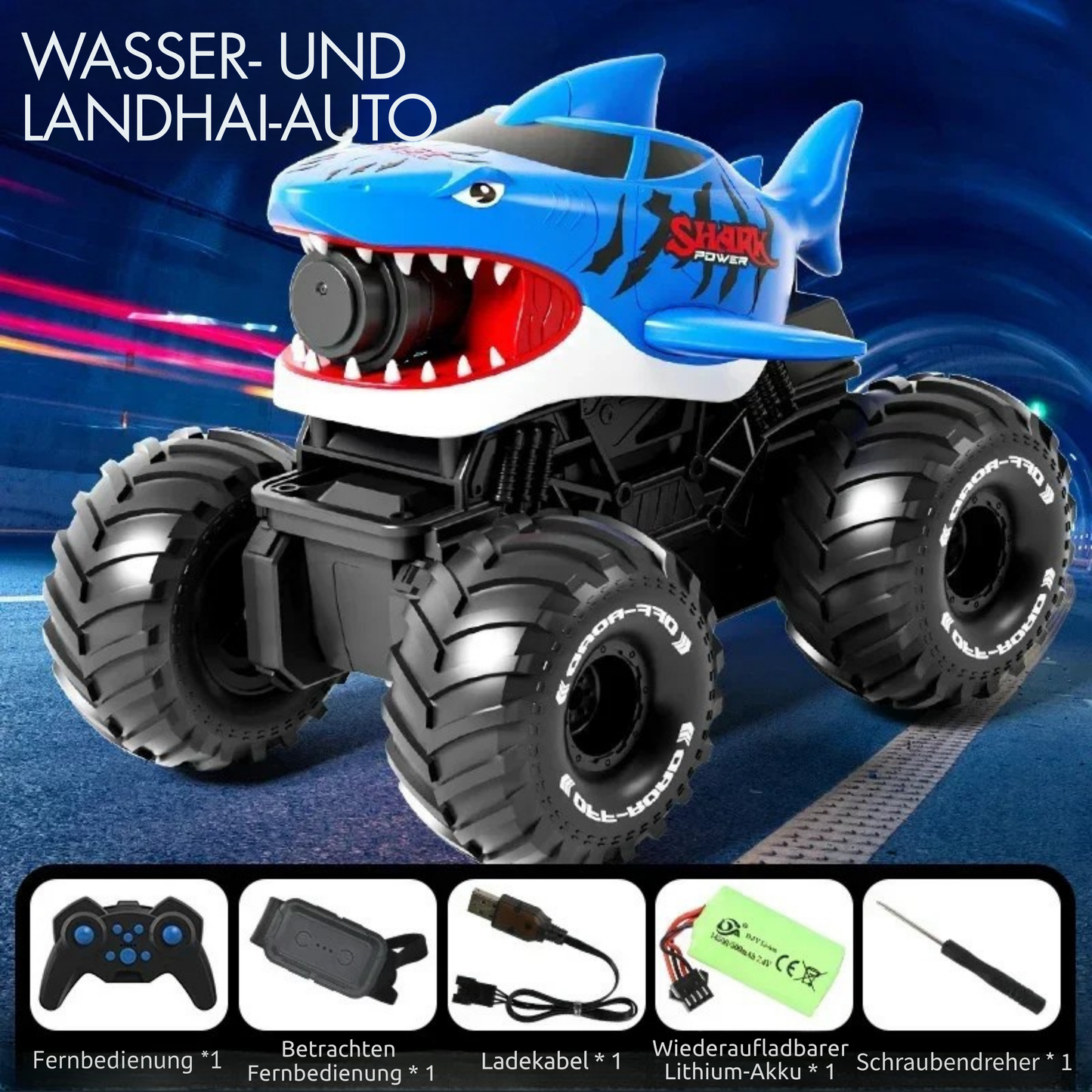 SharkBlaster 2-in-1 Amphibien RC Auto & Wasser-Shooter | 2.4G Fernbedienung + Gestensteuerung