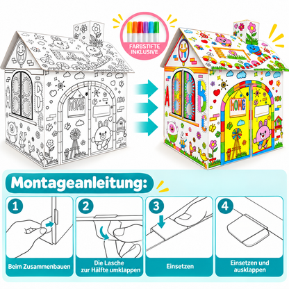 FarbHäuschen – Spielhaus aus Pappe zum Ausmalen 🏠🖍️