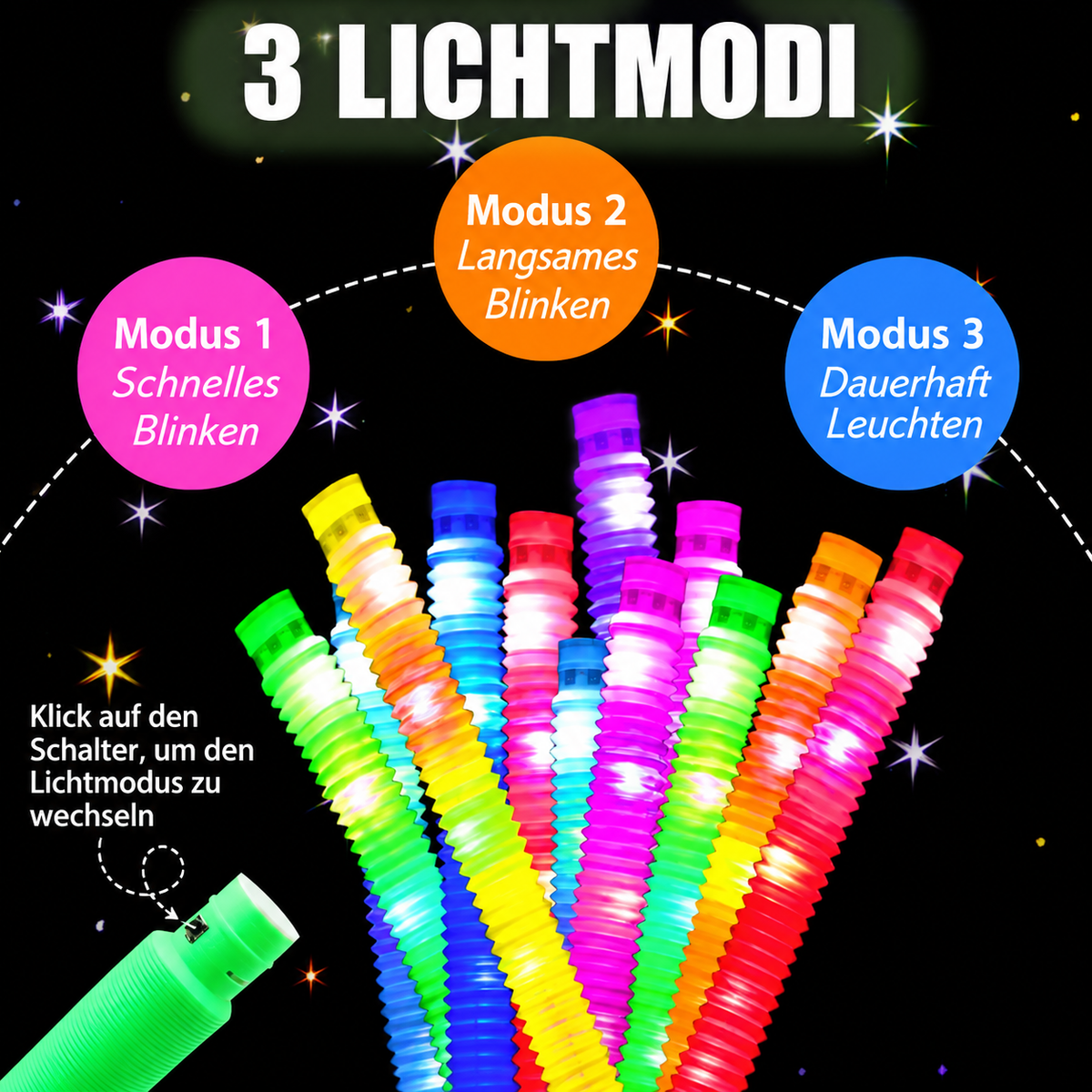 Leuchtende Pop-Tubes – Fidget-Spielzeug für die Sinne 🌈✨