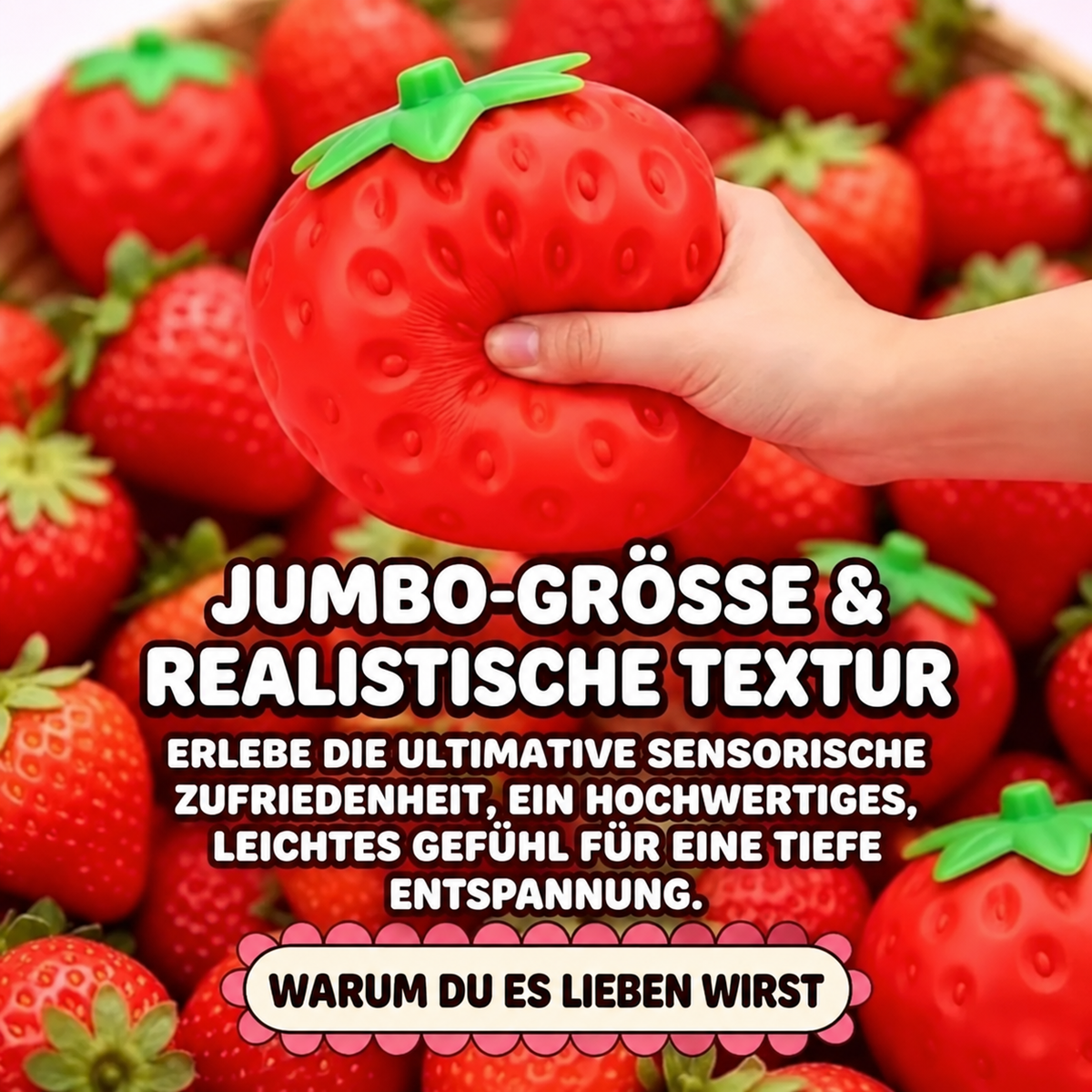 Erdbeer-Knautschball – weiches Fidget-Spielzeug für Kinder 🍓✨