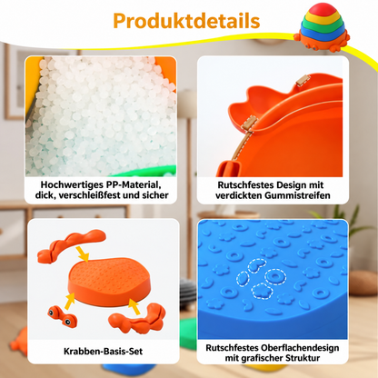 5 Krabben-Trittsteine – Balance- & Parcours-Spiel 🦀🌈