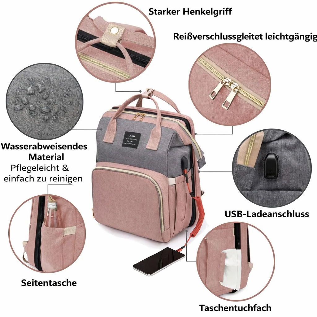 Mommy Bag – Leichte, tragbare Wickeltasche mit faltbarem Reisebett