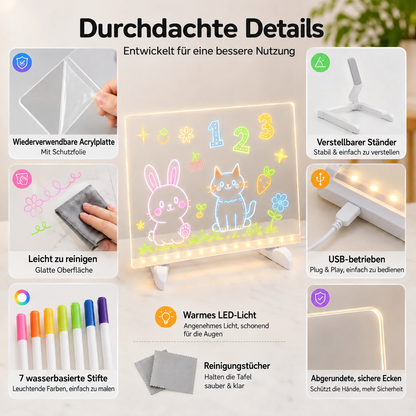 LED-Mal- & Nachrichtentafel aus Acryl für Kinder