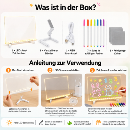 LED-Mal- & Nachrichtentafel aus Acryl für Kinder