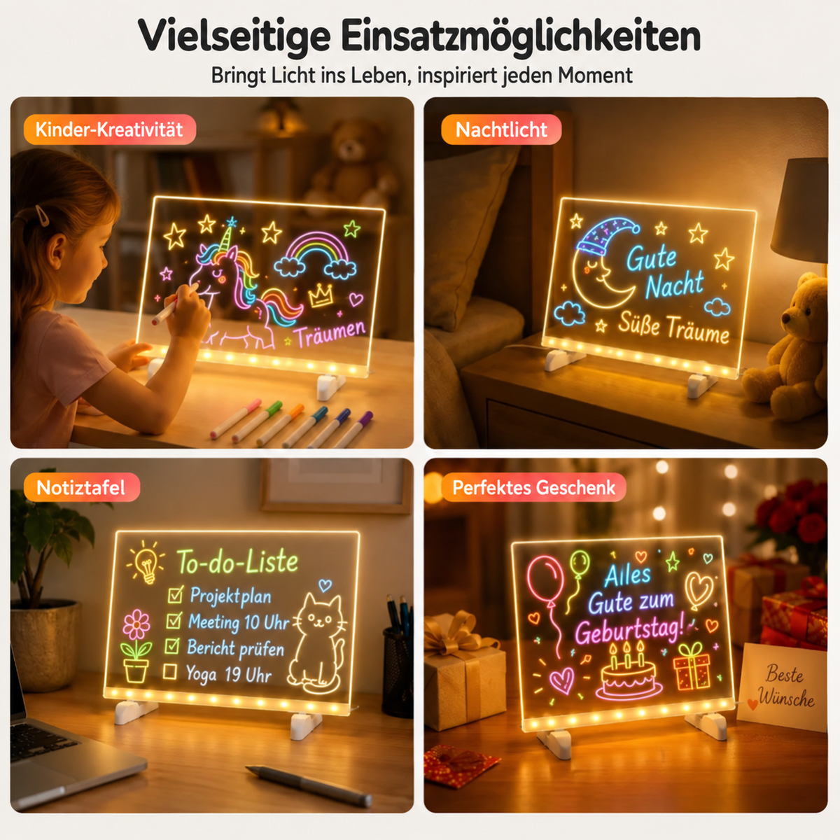 LED-Mal- & Nachrichtentafel aus Acryl für Kinder