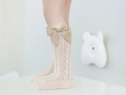 Baby Girls Socks – Spanish Style Bow Cotton Mesh Breathable Socks for Newborns