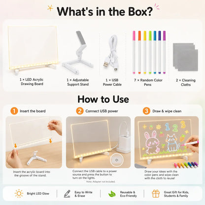LED-Mal- & Nachrichtentafel aus Acryl für Kinder
