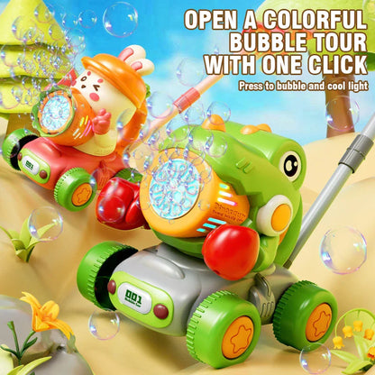 2-in-1 Dinosaur Bubble Gun - Push or Handheld Electric Bubble Fun!