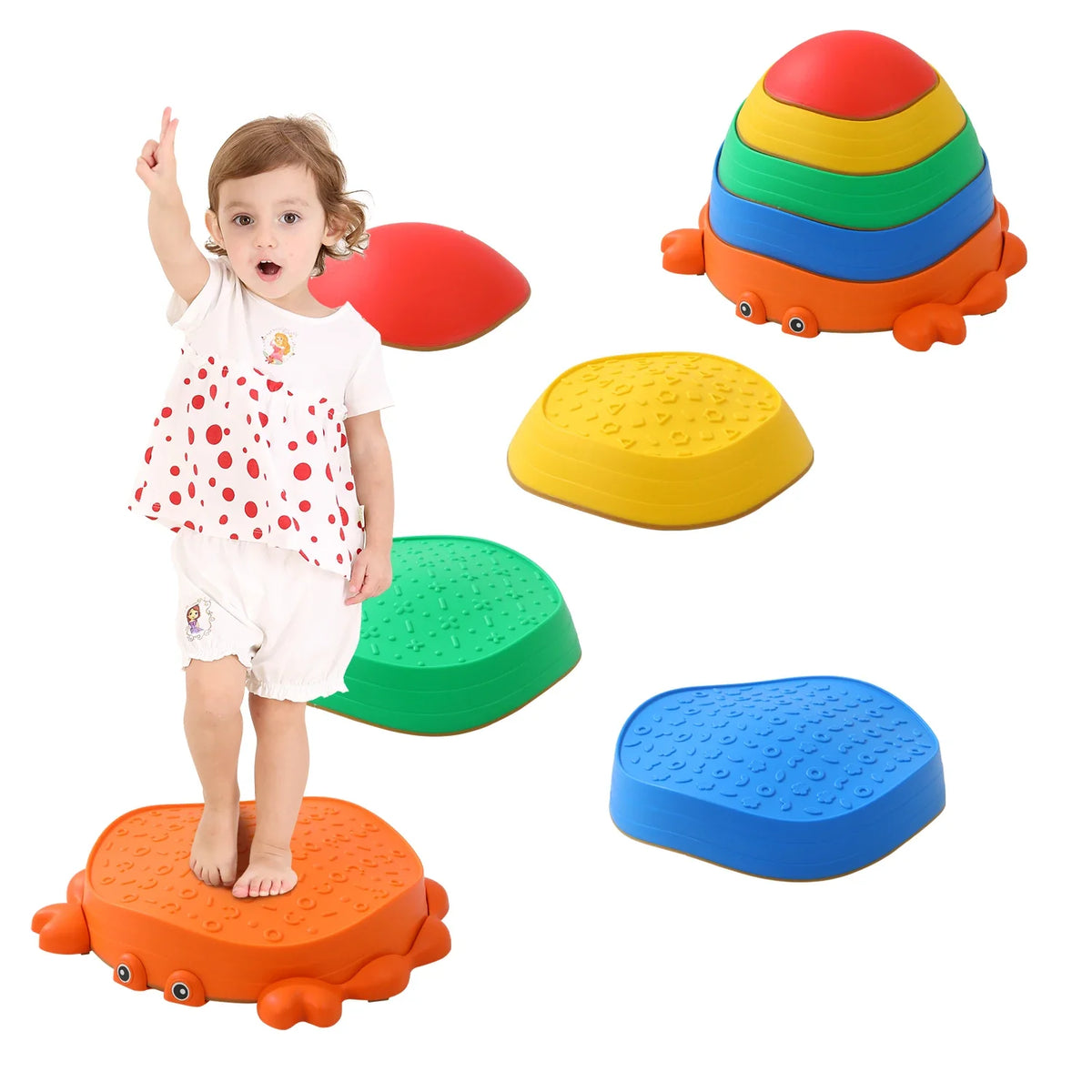 5 Krabben-Trittsteine – Balance- & Parcours-Spiel 🦀🌈