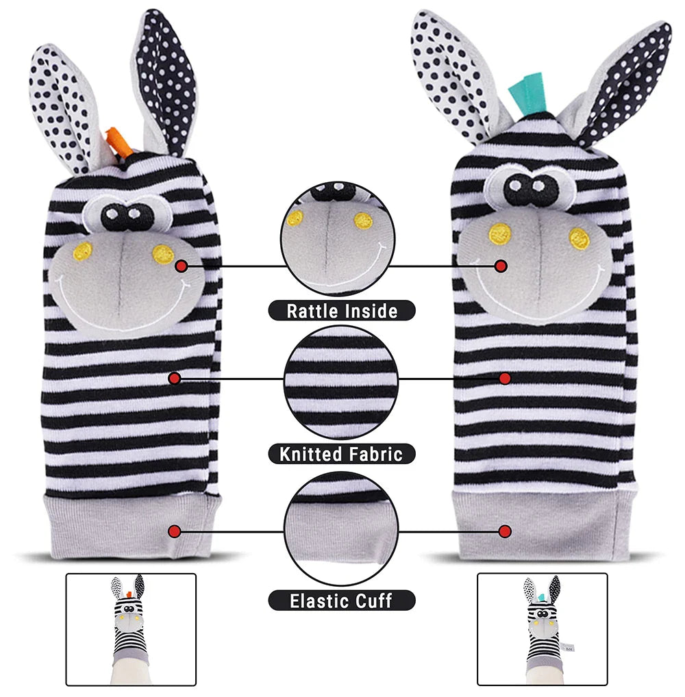 Baby Rattle Socks & Wrist Rattles – Cute Animal Foot Finder Set