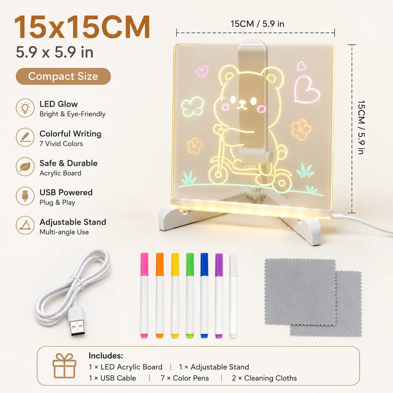 LED-Mal- & Nachrichtentafel aus Acryl für Kinder