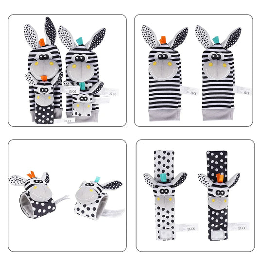 Baby Rattle Socks & Wrist Rattles – Cute Animal Foot Finder Set