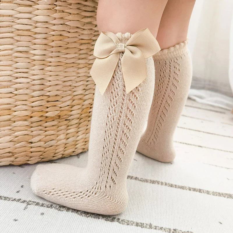 Baby Girls Socks – Spanish Style Bow Cotton Mesh Breathable Socks for Newborns