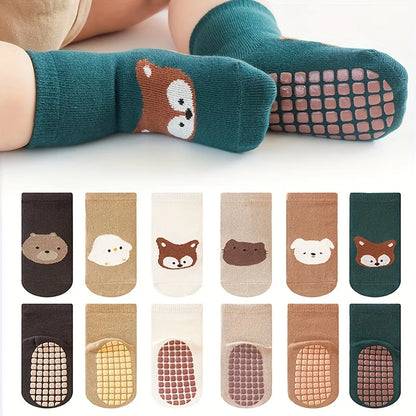 6 Paar rutschfeste Babysocken – süße Tiermotive 🐻🐰🦊