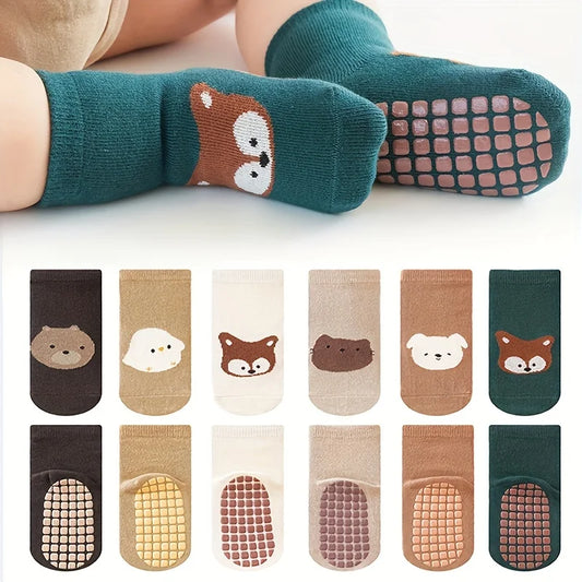 6 Paar rutschfeste Babysocken – süße Tiermotive 🐻🐰🦊