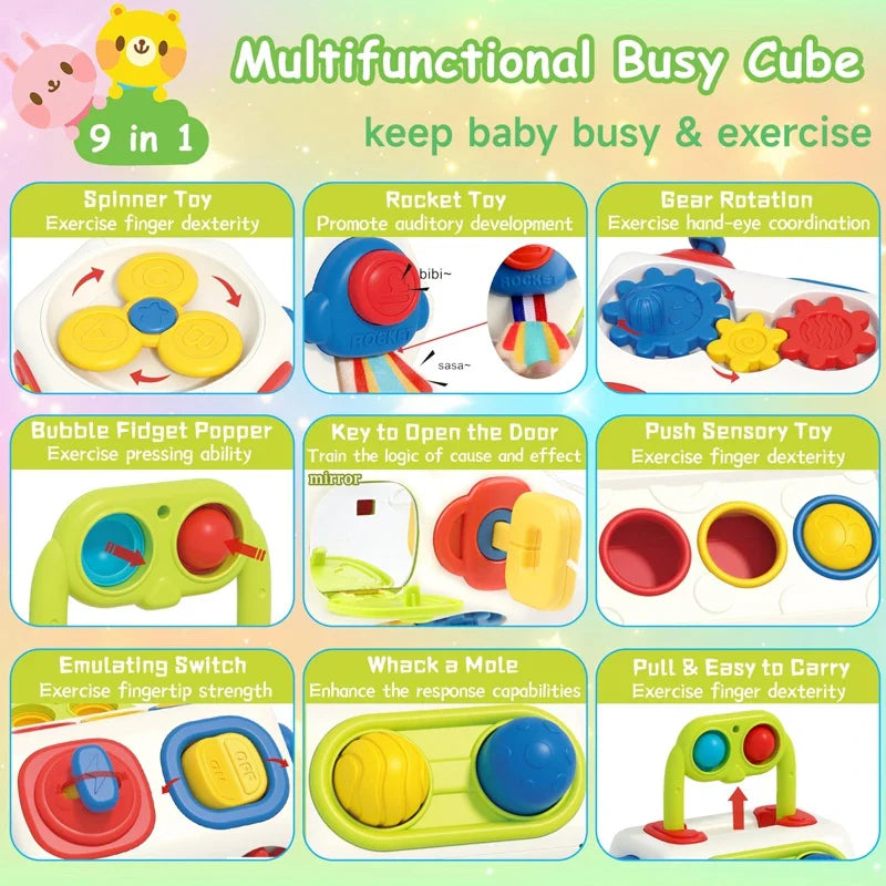 Montessori Busy Cube – 9-in-1 Educational Activity Toy