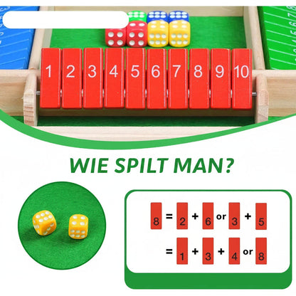 Zahlenklappspiel aus Holz – Rechen-Würfelspiel für Kinder und Erwachsene