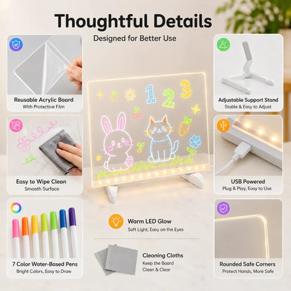 LED-Mal- & Nachrichtentafel aus Acryl für Kinder