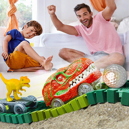 Dino Glow Track Adventure – Flexible Race Track with Light-Up Train & Cars