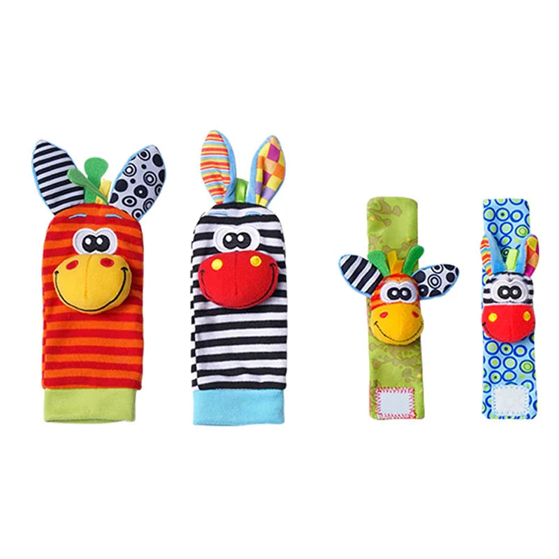 Baby Rattle Socks & Wrist Rattles – Cute Animal Foot Finder Set
